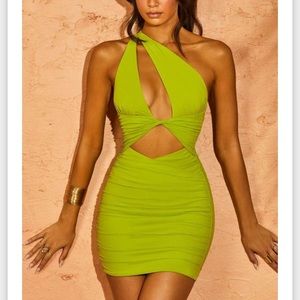 Valenka – One Shoulder Cut Out Mini Dress in Green